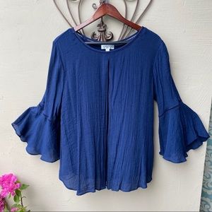 STUDIO Navy Top Blue Bell Sleeves Large
